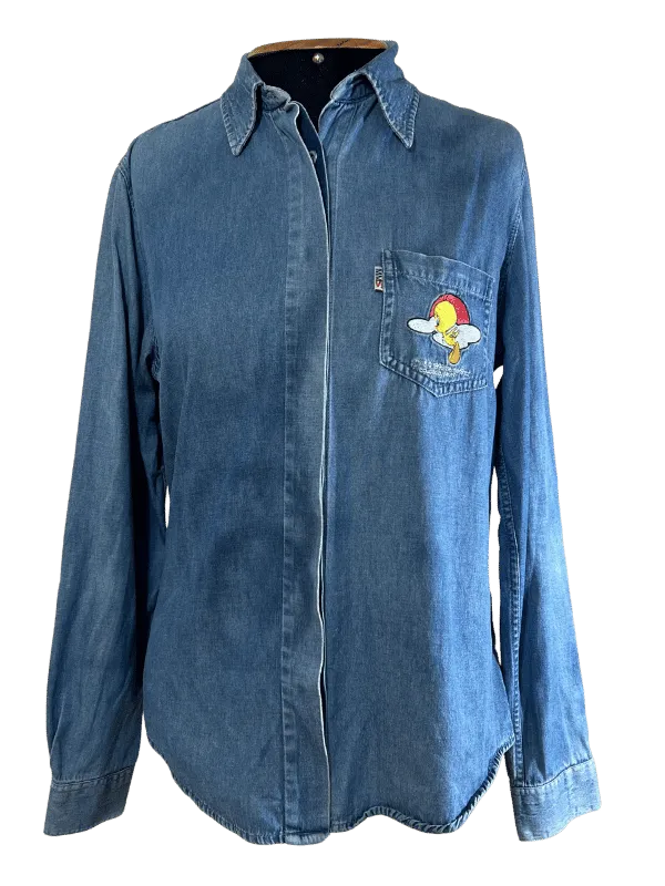 Camisa jeans bordada Piu-Piu (Tweety)
