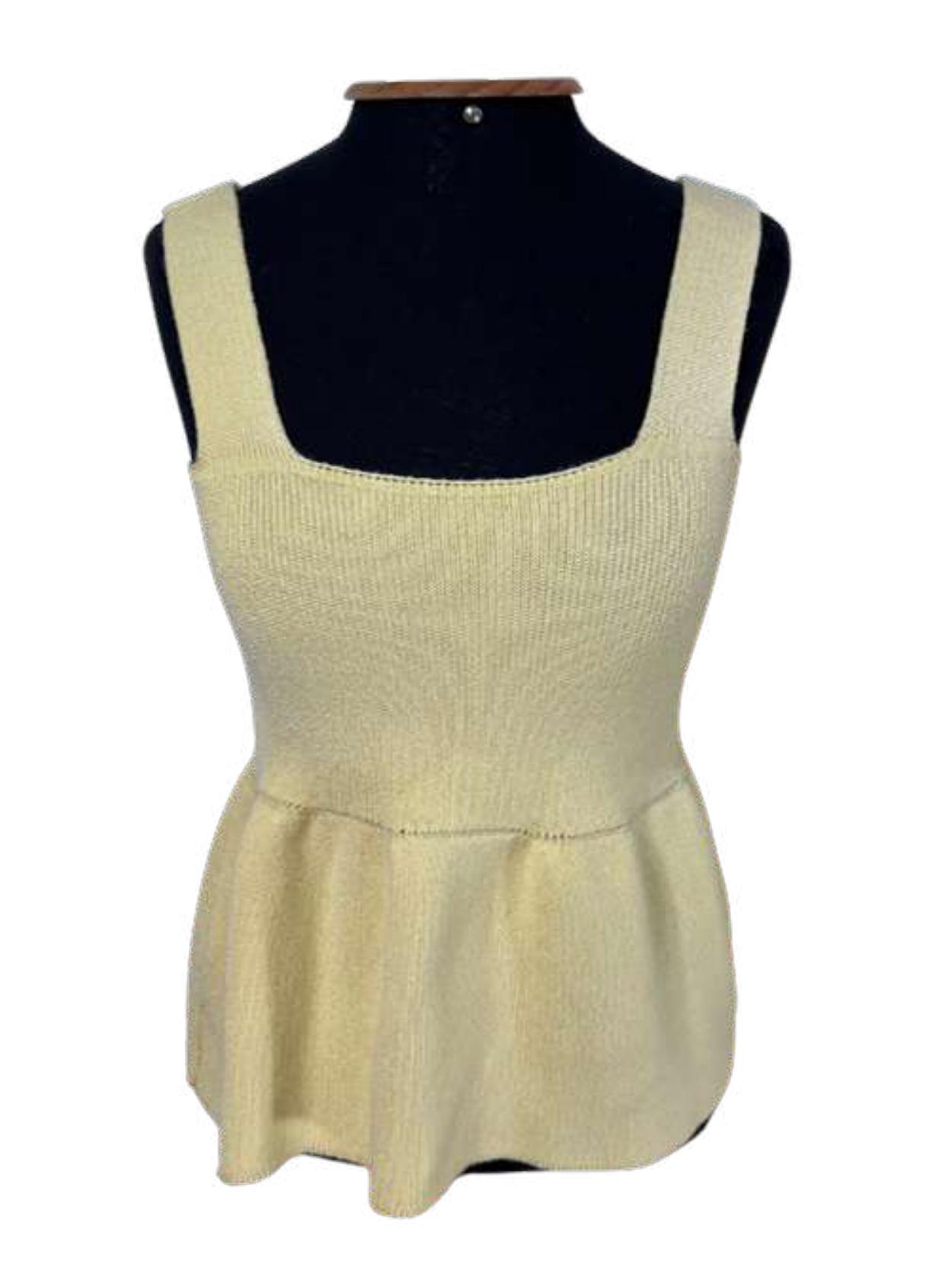Regata Tricot Peplum Amarelo Pastel