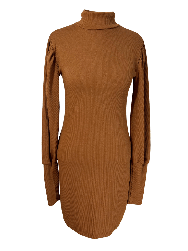 Vestido Tricot Canelado Caramelo